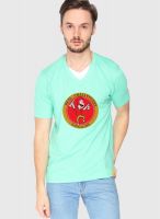 Campus Sutra Green Solid V Neck T-Shirts