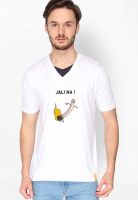 Campus Sutra White Printed V Neck T-Shirt