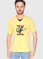 Campus Sutra Yellow Printed V Neck T-Shirts