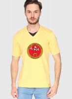 Campus Sutra Yellow Solid V Neck T-Shirts