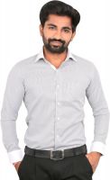 Caris Men's Striped Formal Linen Grey Shirt