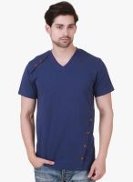 Cherymoya Blue Solid V Neck T-Shirt