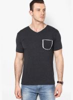 Cherymoya Dark Grey Solid V Neck T-Shirts