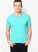 Cherymoya Green Solid V Neck T-Shirts