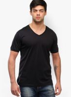 Colors Couture Black Solid V Neck T-Shirts