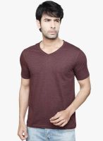 Difference of Opinion Maroon Solid V Neck T-Shirt