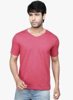 Difference of Opinion Pink Solid V Neck T-Shirt