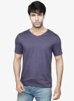 Difference of Opinion Purple Solid V Neck T-Shirt