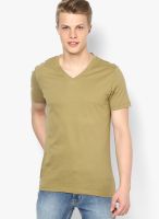 FREECULTR Green Solid V Neck T-Shirt