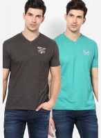 Fort Collins Pack Of 2 Multicoloured V Neck T-Shirt