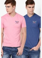 Fort Collins Pack Of 2 Multicoloured V Neck T-Shirt