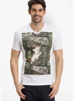 Fritzberg White Printed V Neck T-Shirts