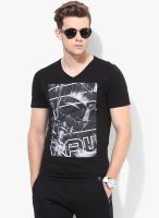 G-Star RAW Black Printed V Neck T-Shirts