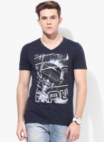 G-Star RAW Blue Printed V Neck T-Shirts