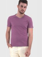 Gas Purple Solid V Neck T-Shirts