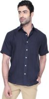 Greenfibre Men's Solid Casual Linen Blue Shirt