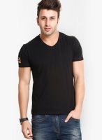Gritstones Black Solid V Neck T-Shirts