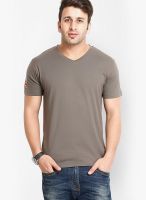 Gritstones Grey Solid V Neck T-Shirts