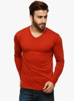 Gritstones Red Solid V Neck T-Shirt
