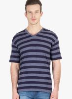 Hypernation Blue Striped V Neck T-Shirts