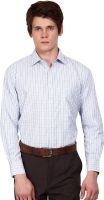 I-Voc Men's Checkered Formal White, Blue Shirt