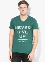 Incult Green Printed V Neck T-Shirts
