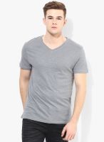 Incult Grey Solid V Neck T-Shirt