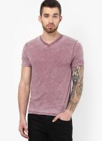 Incult Maroon Printed V Neck T-Shirts