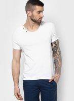 Incult White Solid V Neck T-Shirts