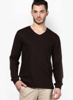 Inkovy Brown Solid V Neck T-Shirts