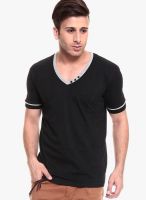 Izinc Black Solid V Neck T-Shirts