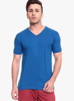 Izinc Blue Solid V Neck T-Shirt