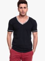 Izinc Blue Solid V Neck T-Shirts