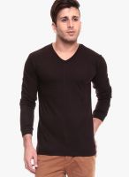 Izinc Brown Solid V Neck T-Shirts