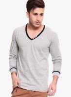 Izinc Grey Solid V Neck T-Shirts