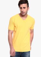 Izinc Yellow Solid V Neck T-Shirts