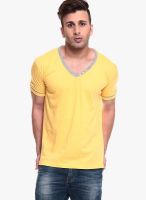 Izinc Yellow Solid V Neck T-Shirts