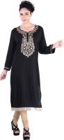 Kitty Embroidered Women's Straight Kurta(Black, Gold)