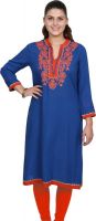 Missprint Printed Women's Straight Kurta(Blue, Red)