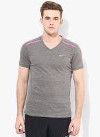 Nike Grey Solid V Neck T-Shirt