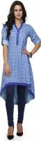 Ojjasvi Checkered Women's A-line Kurta(Blue)