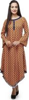 Ojjasvi Chevron Women's Flared Kurta(Orange)