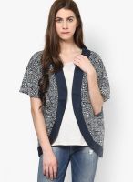 People Navy Blue Printed Shrug