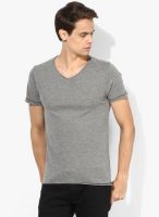 Phosphorus Grey Melange Solid V Neck T-Shirt