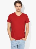 Phosphorus Red Solid V Neck T-Shirt