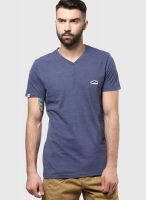 Puma Navy Blue Solid V Neck T-Shirt