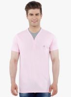 R&C Pink Solid V Neck T-Shirt