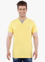 R&C Yellow Solid V Neck T-Shirt