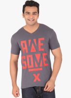Radbone Dark Grey Printed V Neck T-Shirt Radbone Dark Grey Printed V Neck T-Shirt