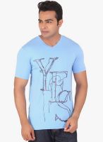 Radbone Light Blue Printed V Neck T-Shirt